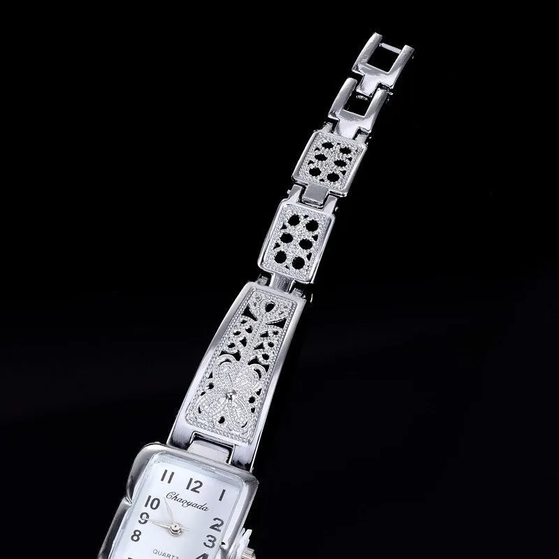 Women's Vintage Luxury Gold   Silver Rectangle Dial Carved Watches