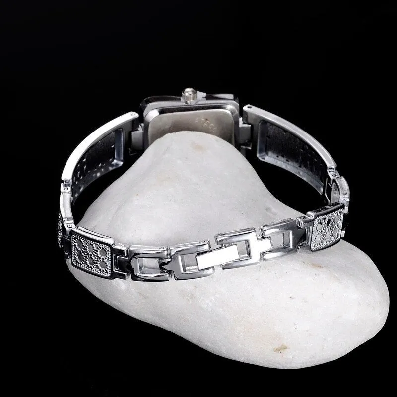 Women's Vintage Luxury Gold   Silver Rectangle Dial Carved Watches