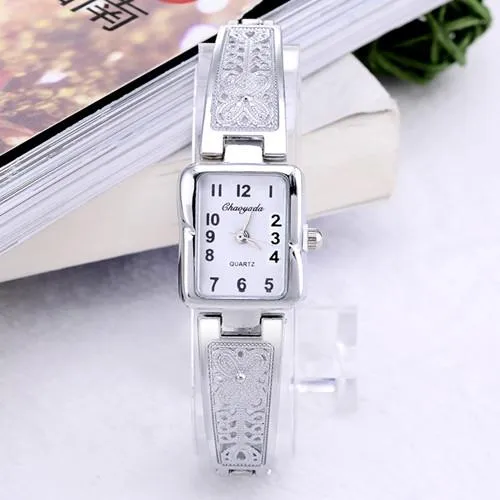 Women's Vintage Luxury Gold   Silver Rectangle Dial Carved Watches