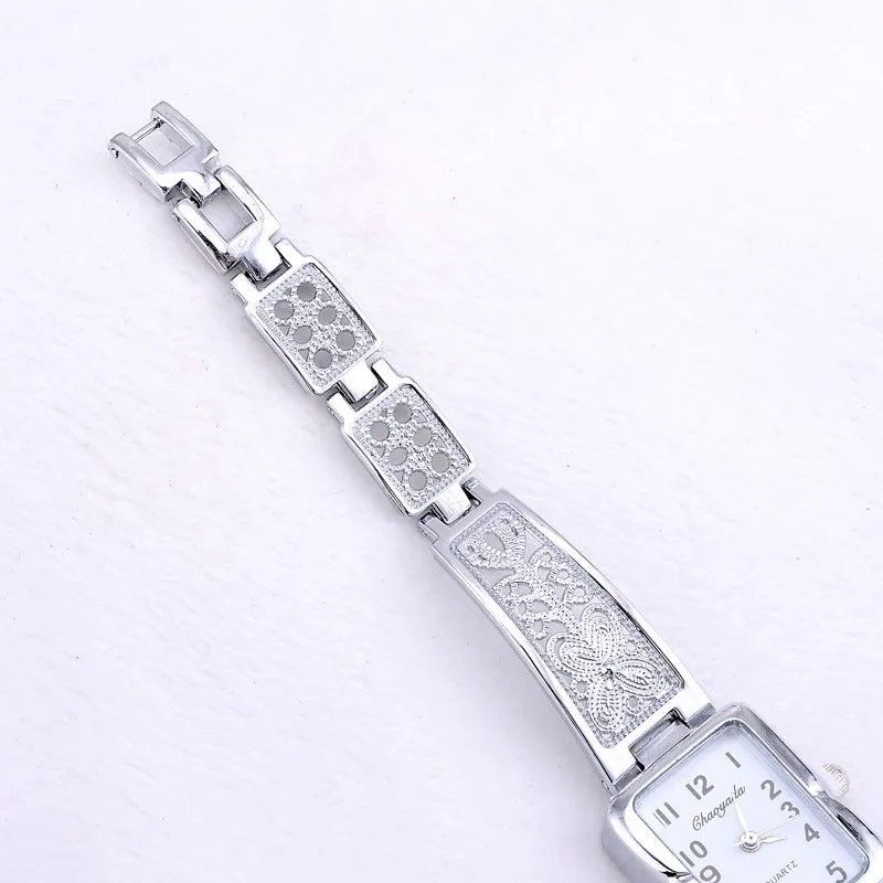 Women's Vintage Luxury Gold   Silver Rectangle Dial Carved Watches