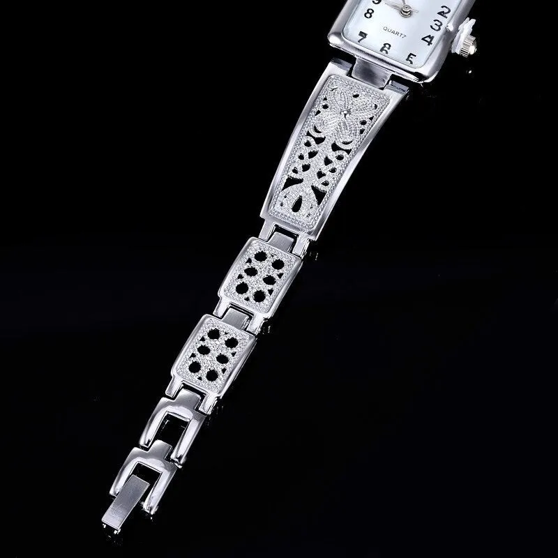 Women's Vintage Luxury Gold   Silver Rectangle Dial Carved Watches
